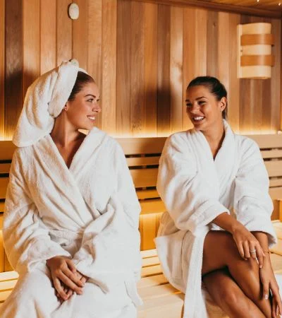 Two women in a steam room